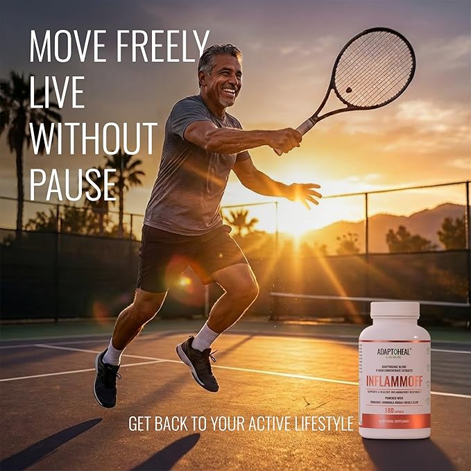 ADAPTOHEAL Inflammoff - Adaptogenic Supplement Designed to Support Joint Muscle and Tissue Inflammation Naturally 8 Highly Concentrated extracts with Turmeric and Rhodiola rosea (180 Capsules)