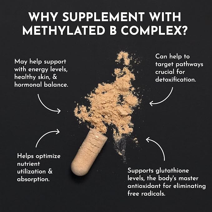 JUST INGREDIENTS Methylated B Complex with Liver Support - Energy Detox Glutathione Skin - 90 Capsules