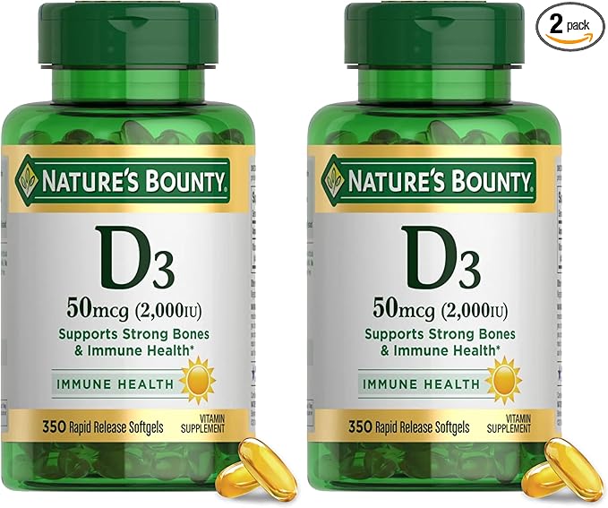 Nature's Bounty Vitamin D3 2000 IU|Supports Immune HealthCalcium Absorption &amp Bone Strength|Essential for Healthy Bones|Non-GMONo-Gluten350 Softgels1 Serving Per Day for Daily Health(Pack of