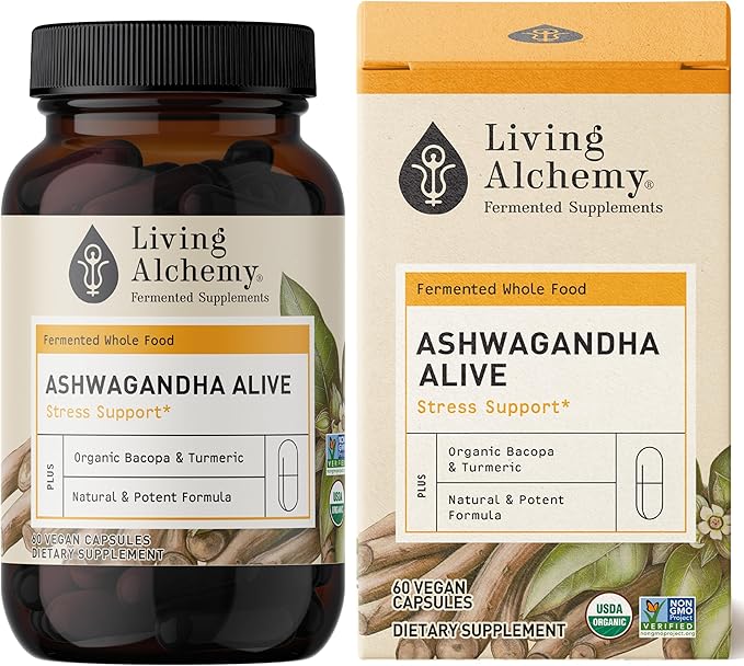 Living Alchemy Ashwagandha Supplement - Fermented Ashwagandha with Bacopa &amp Turmeric Curcumin Supplement - Sleep Quality Cognitive Mood Support Supplement for Men &amp Women - Vegan Non-GMO 6