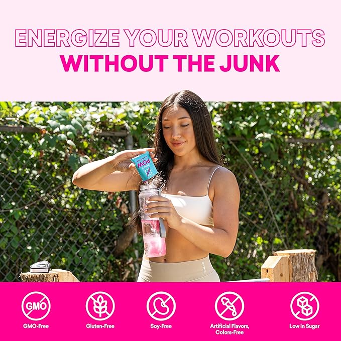 EBOOST POW Natural Pre Workout Powder - 15 Packets Blue Raspberry - Preworkout Energy Booster Gym Supplement Drink Mix for Men and Women - Performance Joint Mobility Support - Gluten-Free
