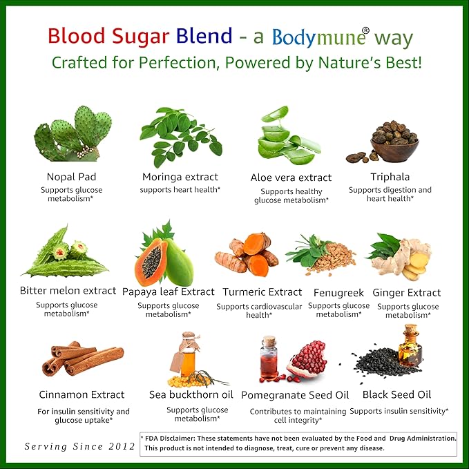 USDA Organic Blood Sugar Blend | Supports Healthy Metabolism* | with Bitter Melon Moringa Aloe Vera Nopal Papaya Extracts &amp More | 60-Day Supply | Vegan &amp Non-GMO | USA-Made