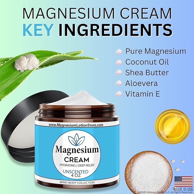 Unscented Magnesium Lotion Topical Magnesium Cream for Sleep Leg Cramps &amp Pain Muscle Relaxation Calm Moisturizing Supplement with Coconut Oil Shea Butter