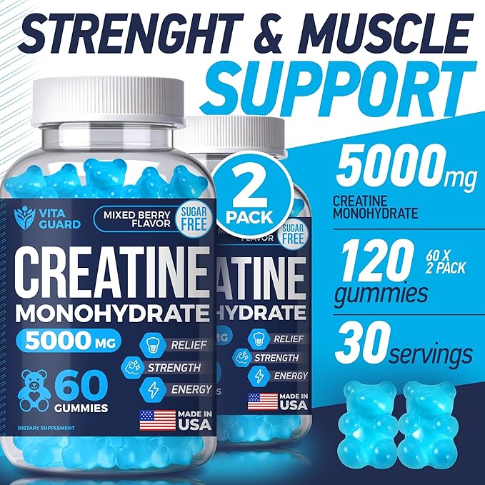 5000mg Creatine Monohydrate Gummies Formula for Men and Women Ultimate Muscle Builder Energy Booster &amp Pre-Workout Supplement (2 Pack)