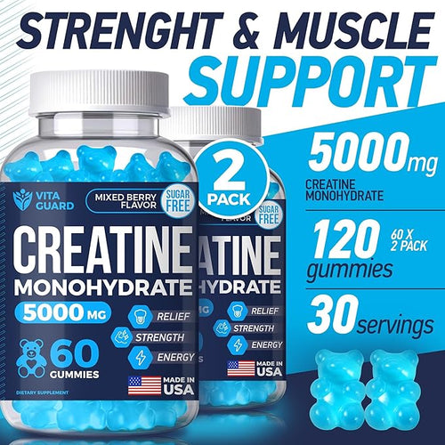 5000mg Creatine Monohydrate Gummies Formula for Men and Women Ultimate Muscle Builder Energy Booster &amp Pre-Workout Supplement (2 Pack)