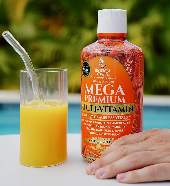 Mega Premium Liquid Multivitamin | Natural Immune Support Vitamin w/ 1333% Vitamin C 200% D3 Zinc + 20 Vitamins 70 Minerals &amp 21 Amino Acids | Sugar Free | Orange Flavor | 98% Absorption | 32
