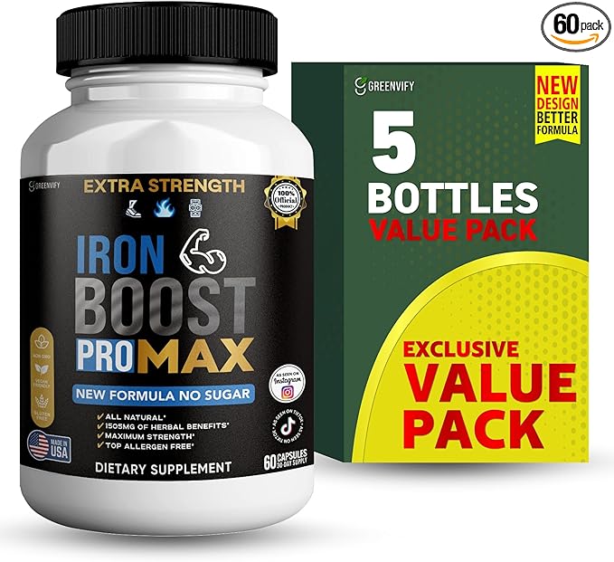 Iron Boost Pro Max Extra Strength Dietary Supplement Organic Maca Root Blend 60 Capsules 30-Day Supply (5)