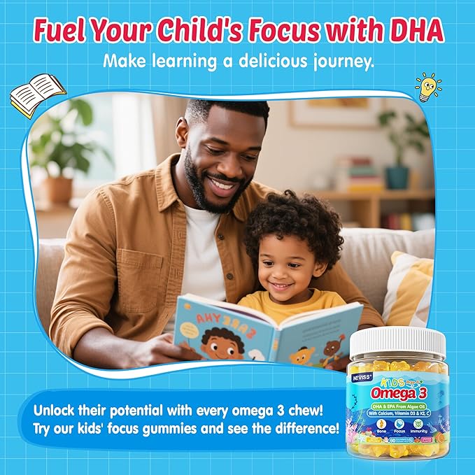 Vegan Omega 3 Gummies 1 Pack + Sugar Free Omega 3 Gummies for Kids 2 Pack