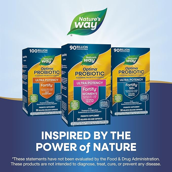 Nature's Way Fortify Optima Probiotic for Women Ultra Potency Probiotic for Vaginal Health* 90 Billion Live Cultures Supports Digestive Balance and Immune Health* 30 Capsules (Packaging May Vary)