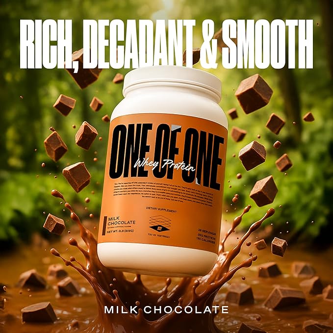 ONE OF ONE Whey Protein Powder – 25g Whey Protein Concentrate with Digestive Enzymes Gluten Free Low Carb Post-Workout Recovery – Milk Chocolate Flavor 2lb