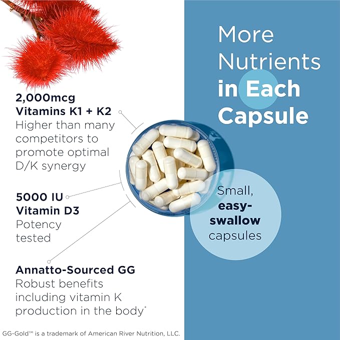Designs for Health Vitamin D Supreme - Vitamin D 5000 IU with 2000mcg Vitamin K as MK4 for Bone Health Heart Health Mood &amp Immune Support - Vitamin D3 Enhanced with GG Supplement (180 Capsules)