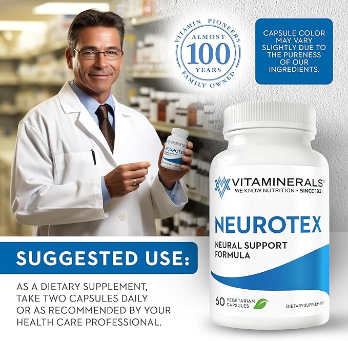 Vitaminerals® 119 Neurotex™ | Nervous System Support &amp Stress Relief | Calm Mind | Positive Mood | 60 Vegetarian Capsules