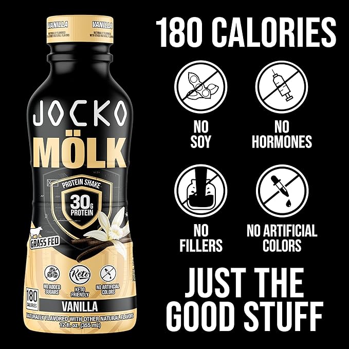 Jocko Fuel Mölk RTD Protein Shakes Bundle - Vanilla &amp Sweet Cream Coffee (Pack of 24)