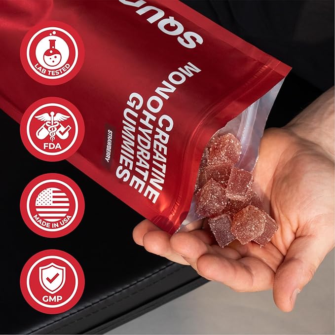 3rd Party Tested Creatine Gummies 5g per Serving Creatine Monohydrate Strength and Recovery Vegan and Gluten Free Strawberry 120 Count (30 Day Supply) Made in USA
