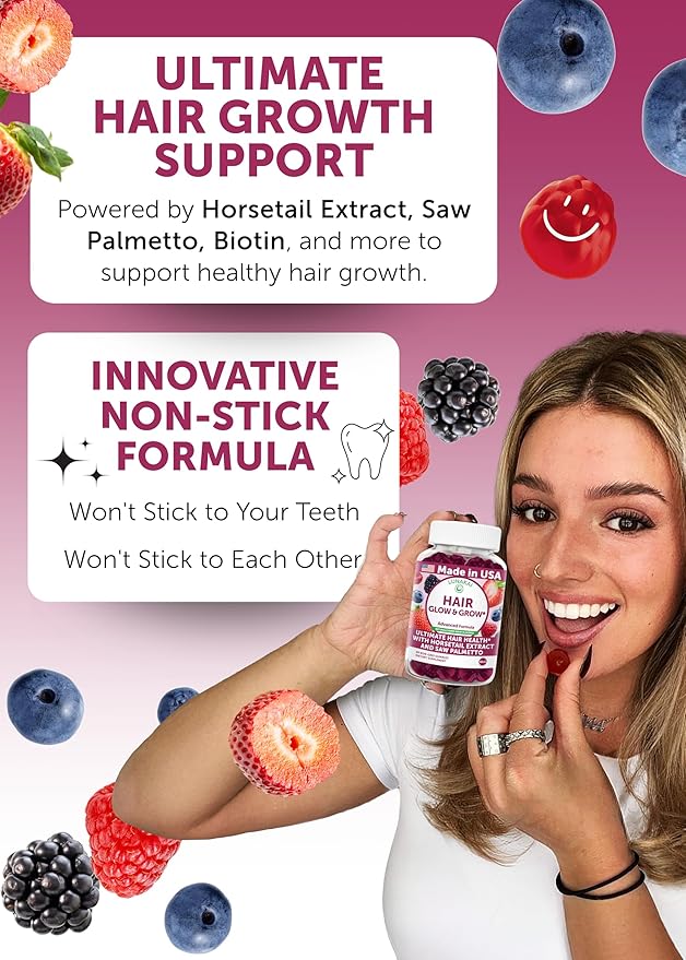 Lunakai USA Made Super Hair Gummies with Biotin Zinc Horsetail Extract &amp Saw Palmetto - Hair Growth Vitamins for Women &amp Men – Supports Thicker Longer Stronger Tresses Skin &amp Nails 6