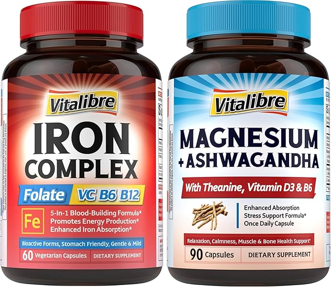 Iron Complex 60 Tablets and 9 in 1 Magnesium Ashwagandha Complex 90 Capsules