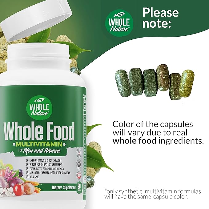 Whole Food Multivitamin for Men and Women Complete Daily Superfood Vitamins Plus Minerals Digestive Enzymes Probiotics and Omegas. Plant Based Multi Vitamin Non GMO (1)