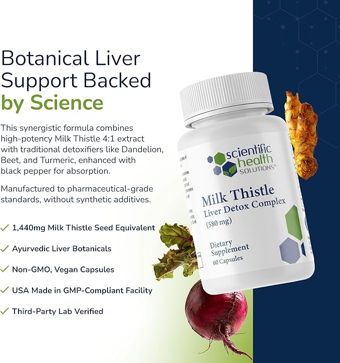 Milk Thistle Liver Detox Complex – Clinical-Grade Liver Support Supplement with Turmeric Dandelion Beet Picrorhiza Black Pepper – Phase I &amp II Detox – 60 Capsules – Non-GMO (3-Pack)