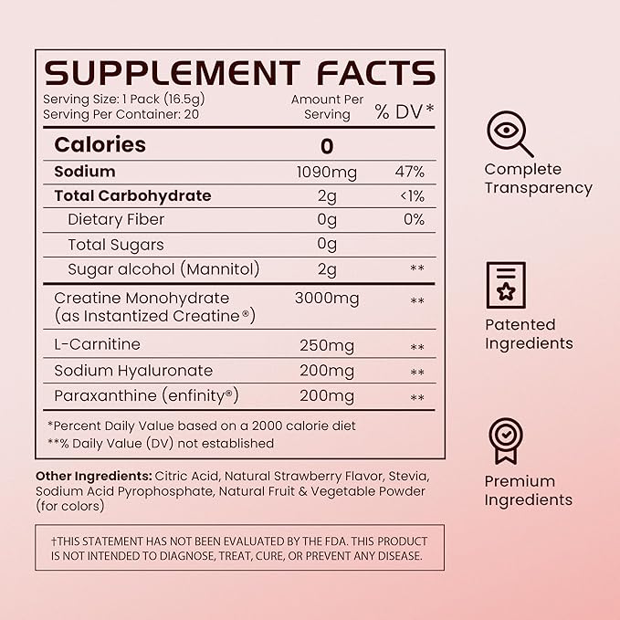 Gains in Bulk Shape Instantized Creatine for Women Strawberry Fizz Flavor Vegan Daily Workout Supplement with Hyaluronic Acid and Paraxanthine Supports Energy and Lean Muscle 20 Packets