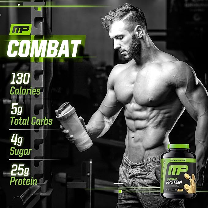 MusclePharm Combat Protein Powder Banana Cream Flavor Fuels Muscles for Productive Workouts 5 Protein Sources including Whey Protein Isolate &amp Egg Albumin Gluten Free 4 lb 52 Servings