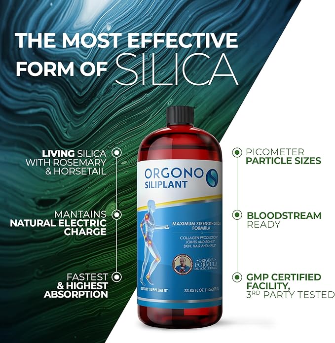Living Silica ORGONO Siliplant | Vegan Collagen Booster | Supports Healthy Collagen and Elastin Production for Joint &amp Bone Support Glowing Skin Strong Hair &amp Nails. 66 Servings