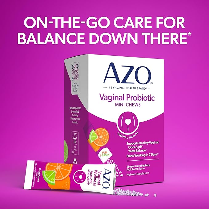 AZO Vaginal Probiotic Mini-Chews for Women Supports Healthy Vaginal Odor Healthy Vaginal Flora Yeast Balance and pH* Delicious Fruit Punch Taste 14 Count