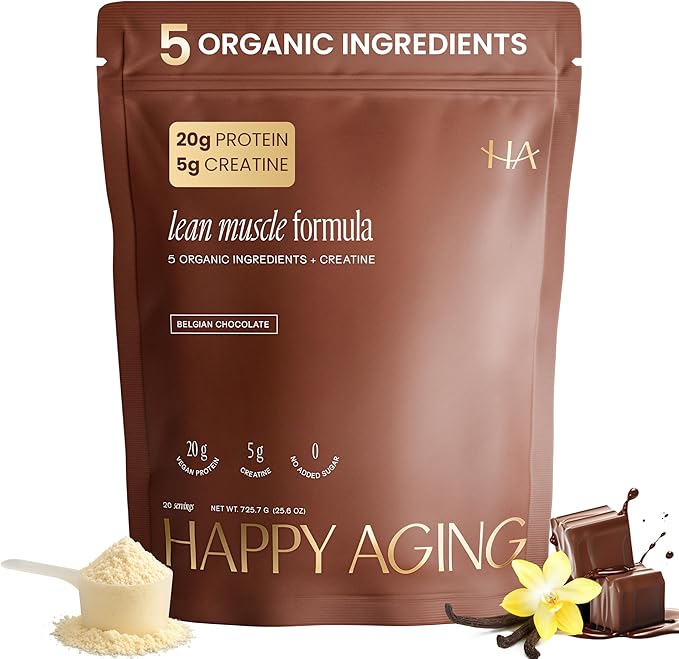 Happy Aging Protein Powder for Women 20g Organic Pea &amp Pumpkin Seed Protein 5g Creatine Monk Fruit Sweetened Organic Cocoa &amp Chia Vegan Plant Based Protein