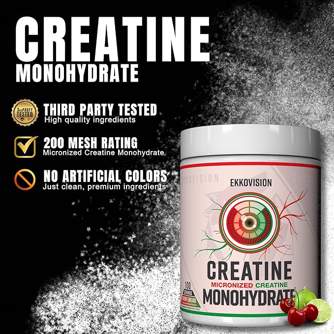 Ekkovision Creatine Monohydrate Powder Micronized Cherry Limeade Pre Workout &amp Post Workout Supplement for Men &amp Women Energy Support Easy to Mix in Shakes Smoothies &amp Beverages 100