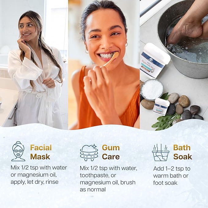 Health and Wisdom Magnesium Snow - Fine Magnesium Carbonate Powder for Face Body and Oral Care - Enhanced Absorption to Tone Smooth and Tighten Skin - 2.65 oz