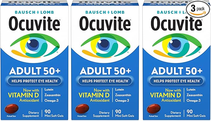 Ocuvite Adult 50+ Eye Vitamins and Mineral Supplements with Lutein Zeaxanthin and Omega-3 90 Soft Gels (Pack of 3)