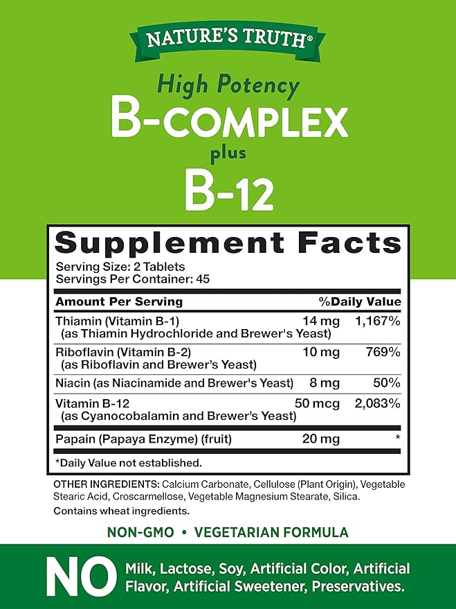 Nature's Truth High Potency B-Complex Plus B-12 90 90 Count (Pack of 3)
