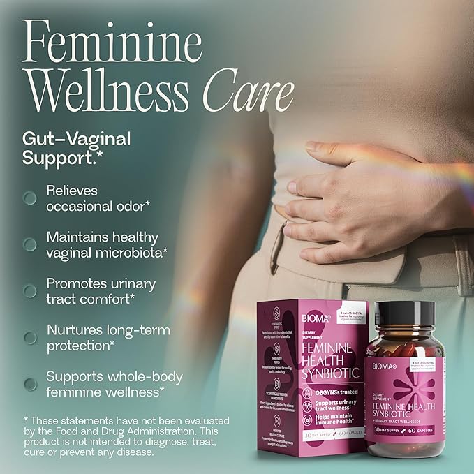 BIOMA Feminine Health Synbiotic - Women's Health Supplement for Healthy Vaginal pH Urinary Tract &amp Digestive Support - with Probiotics Cranberry &amp Tributyrin - 180 Capsules (3 Pack 90-Day S