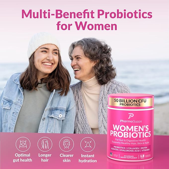 ADVANCED Women's Probiotics for Gut Health - Hair Skin &amp Nails Vitamins Support - 50 Billion CFU w/ Collagen Biotin &amp Keratin - Probiotic Supplement for Digestive Health &amp Bloating Reli