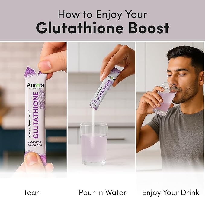Aurora Nutrascience Nano-Liposomal Glutathione Grape Powdered Drink Mix Immune &amp Antioxidant Gut Health Support Supplement 750 mg per Serving Non-GMO Sugar-Free 30 Single Serve Packets