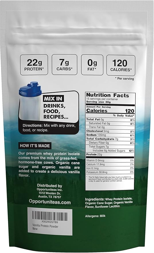 Opportuniteas Grass Fed Chocolate &amp Vanilla Whey Protein Isolate Powder - Protein Powder Without Artificial Sweeteners Hormone-Free Cows Non GMO - 2X 1lb Bundle