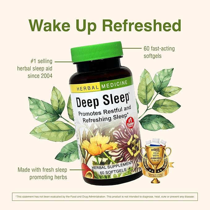 Herbs Etc. Deep Sleep Softgels - Herbal Sleep Support Supplement - Rest &amp Calming Support with Passionflower Chamomile &amp Lemon Balm - 60 Softgels (60 Servings)