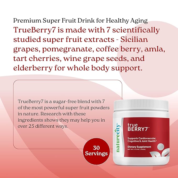 NatureCity True-Berry-7 Super Polyphenol Fruit Blend Drink Mix - Immune Support Supplement with Organic Elderberry Extract Antioxidants Supplement - 7 Scientifically Backed Ingredients (30 Servings)