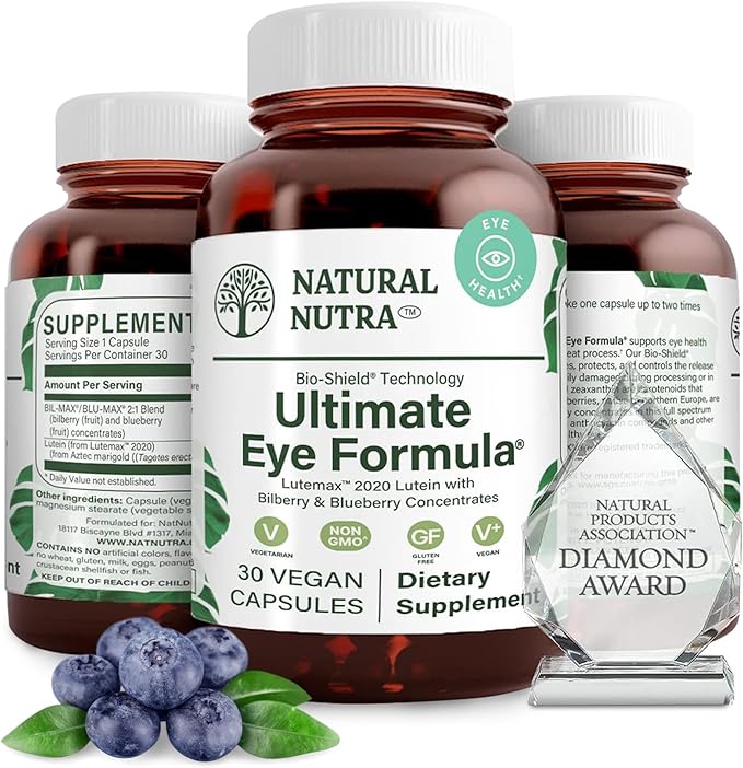 Natural Nutra Ultimate Eye Health Supplement - Bilberry &amp Blueberry Extract Blend for Day and Night Vision Support Promotes Color Perception &amp Eye Clarity - Non-GMO Gluten-Free Vegan - 30 C