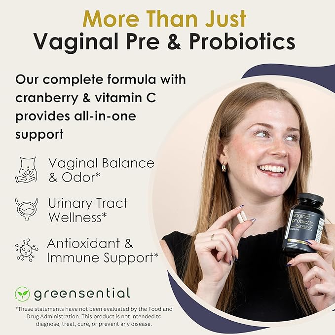 Vaginal Probiotics for Odor &amp pH Balance | 2-Month Supply | Supports Vaginal Flora Yeast Balance Feminine Health | with Prebiotics Vitamin C &amp Cranberry | Vegan 120 Count
