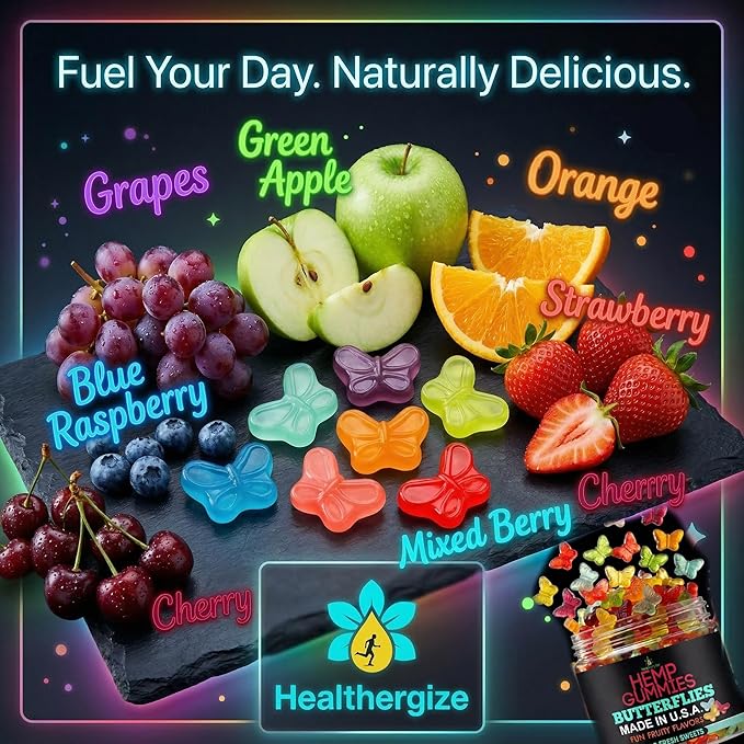 Hemp Gummies Edibles-Delicious Butterflies Gummy Bears-Fresh Fruity Flavors-Natural Candy Peace and Relaxation-for Sleep Calm Relax-Made in USA-100 Count