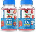 Lifeable Sugar Free Vitamin B12 Kids + Vitamin D Kids Gummies Bundle - Great Tasting Vitamin Supplement Gluten Free GMO Free Chewable Gummy