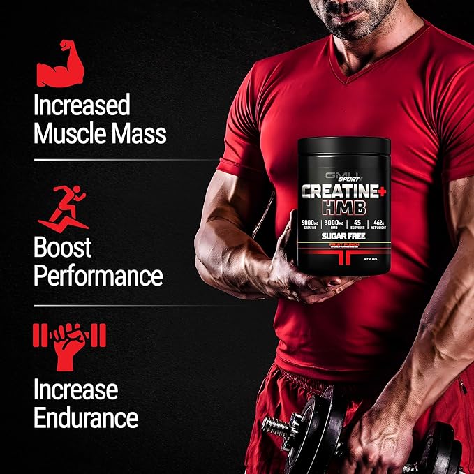 GMU SPORT - Creatine Monohydrate with HMB Powder - 45 Servings Creatine HMB Supplements Creatine with HMB for Increased Strength Muscle Growth &amp Enhanced Energy 3G HMB/Fruit Punch