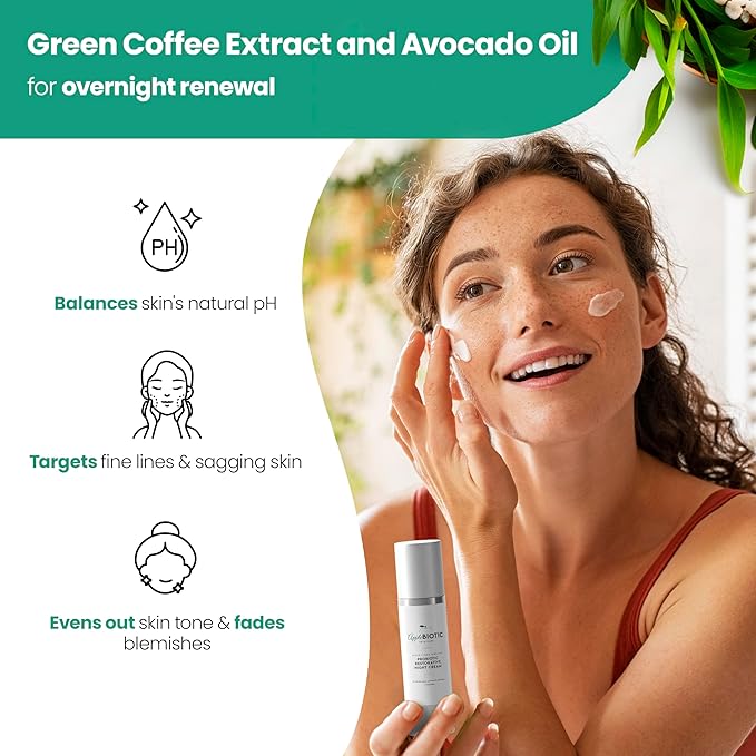 Apple Cider Vinegar Restorative Night Cream - Overnight Firming Smoothing Cream with African Green Coffee Green Tea Chamomile &amp Probiotic Extracts for Dry Oily Sensitive Skin Men &amp Women