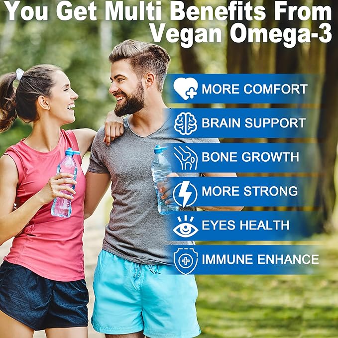 Vegan Omega-3 Gummies 1280mg + COQ10+ Vitamin D3 K2 (MK7) Omega 3 Fish Oil Alternative for Adults w/EPA 600mg &amp DHA 400mg &amp MCT Oil No Fish Taste from Marine Algae for Brain Eye Immunity