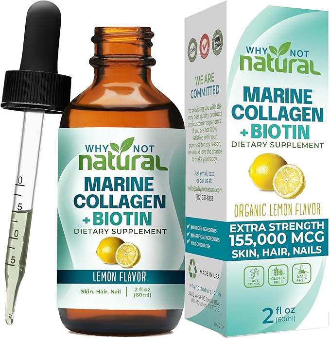 Why Not Natural Liquid Collagen Plus Biotin Drops for Women and Men - Supplement for Hair Skin and Nails