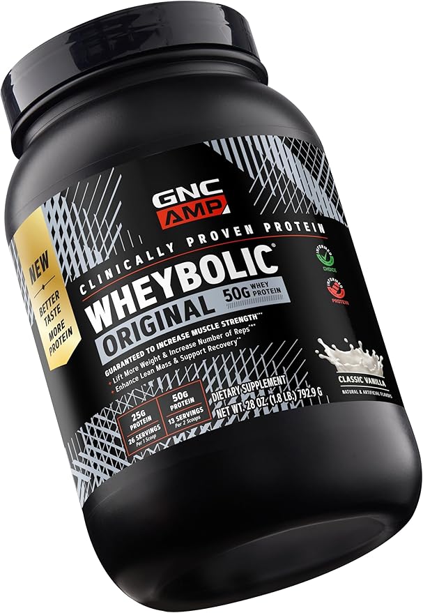 GNC AMP Wheybolic Clinically Proven Protein Powder 50g Whey Protein BCAA Leucine Increases Muscle Strength Muscle Building 3rd Party Tested Gluten Free Classic Vanilla 13 Servings