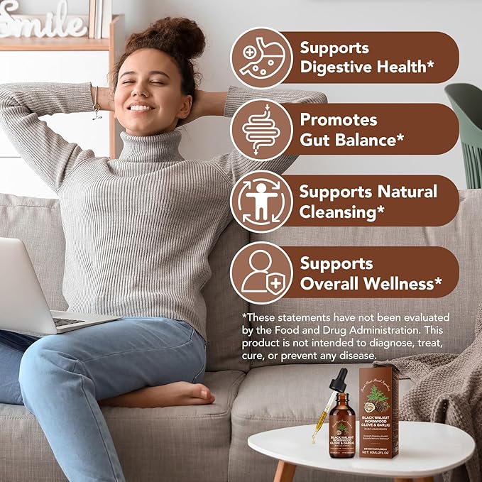 Tiuedu Black Walnut &amp Wormwood Herbal Liquid Drops 20-in-1 Plant-Based Herbal Wellness Formula with Clove Garlic Pumpkin Seed &amp Milk Thistle Fast-Absorbing Liquid 2Pack