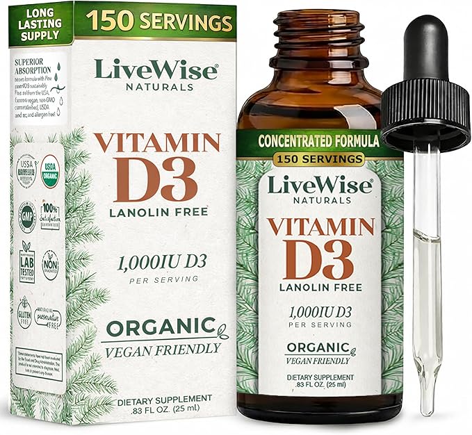 Vitamin D3 1000 IU 25 MCG Drops - 150 Servings Ultra Concentrated Formulation Fast Absorption Vegan Organic MCT Oil Formula - Micro-Dosing Dropper for Bone &amp Immune Support