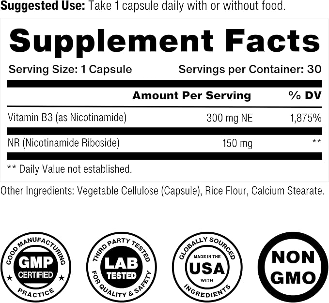Celly NAD Booster | Longevity Supplement for Healthy Aging with NR (Nicotinamide Riboside) and Nicotinamide | Promotes Cell Function &amp Vitality | Non-GMO &amp 3rd Party Tested