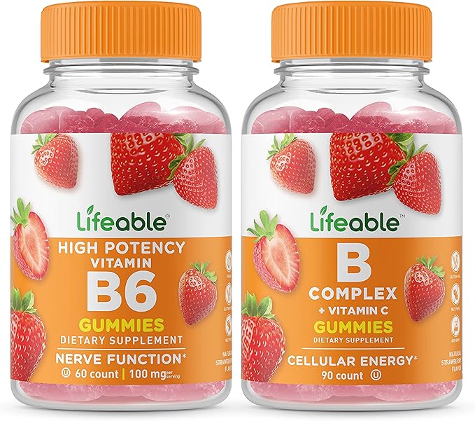 Lifeable Vitamin B6 + B Complex Gummies Bundle - Great Tasting Vitamin Supplement Gluten Free GMO Free Chewable